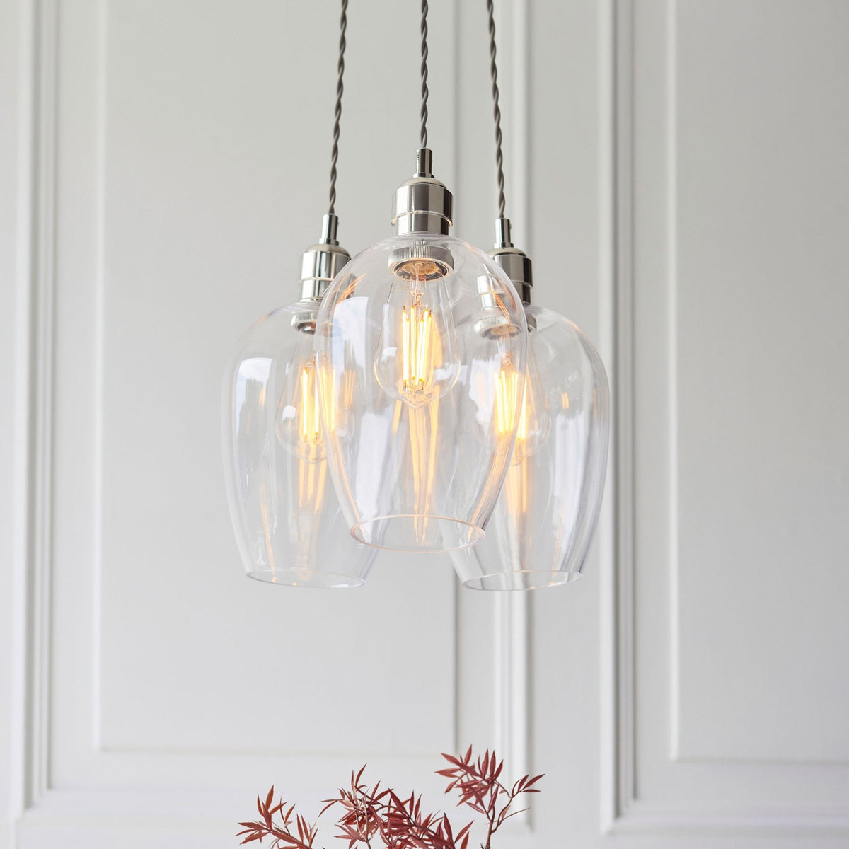 Hoburne 3 Light Cluster Pendant in Bright Nickel with Clear Glass