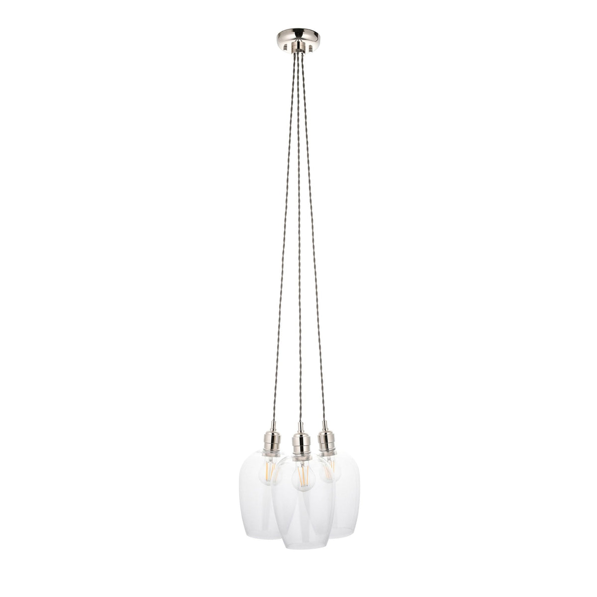 Hoburne 3 Light Cluster Pendant in Bright Nickel with Clear Glass