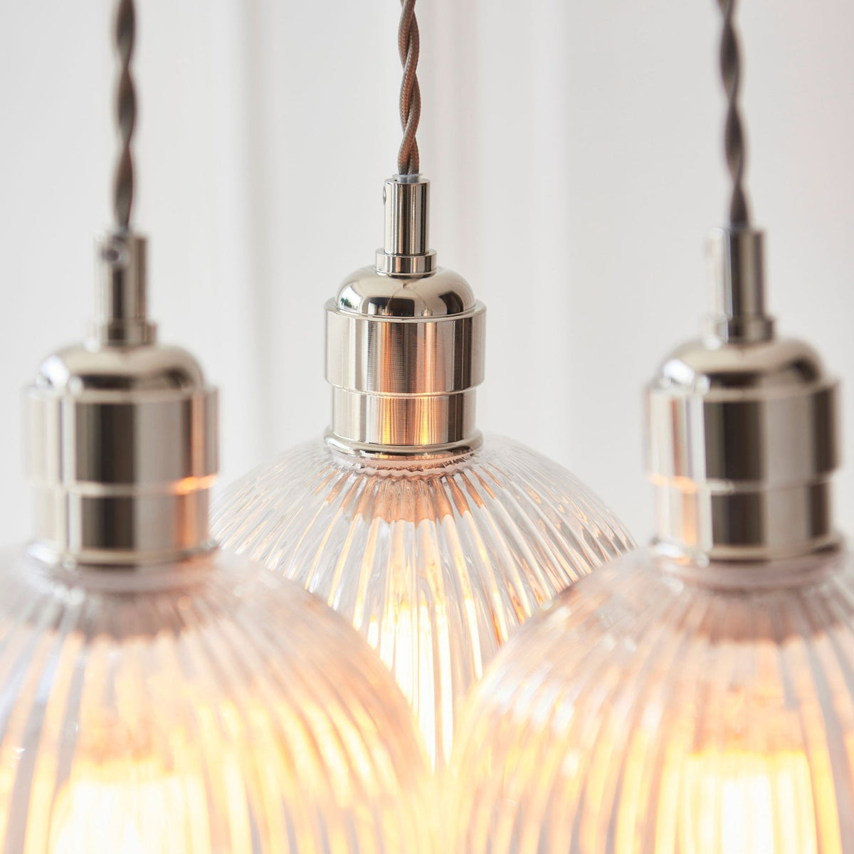 Hoburne 3 Light Cluster Pendant in Bright Nickel with Clear Ribbed Glass