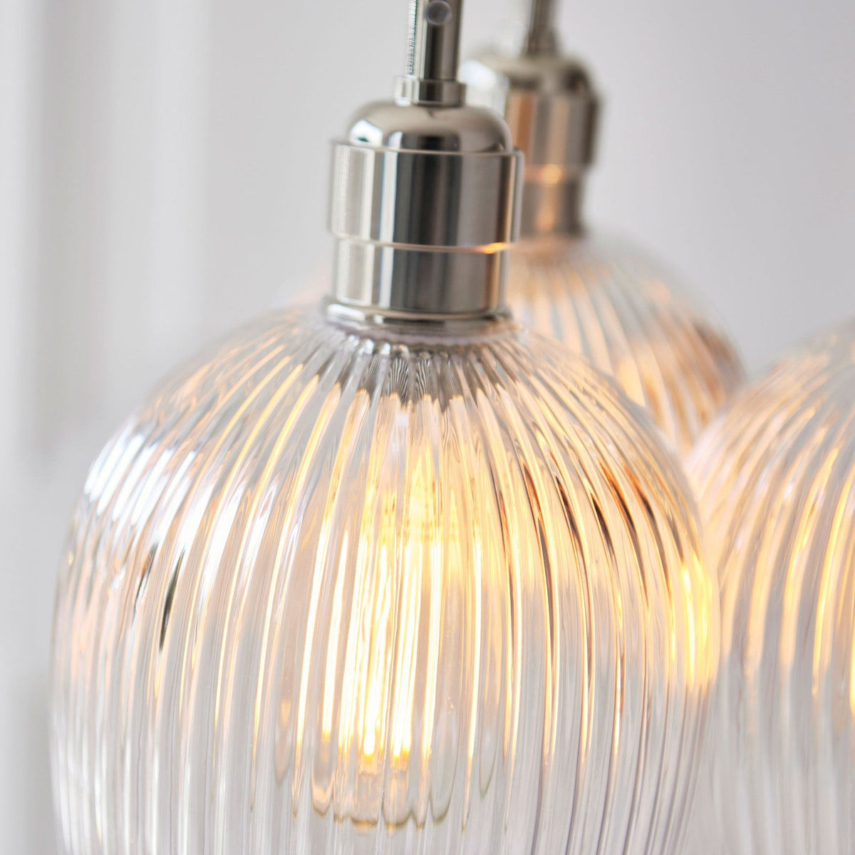 Hoburne 3 Light Cluster Pendant in Bright Nickel with Clear Ribbed Glass