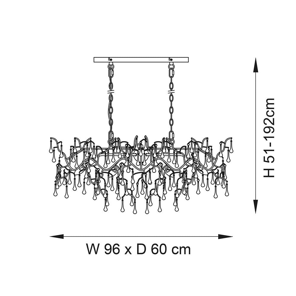 Tuxford Six Light Branch Linear Chandelier in Aged Gold with Champagne Lustre Glass Droplets