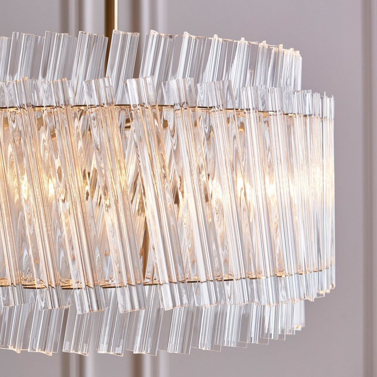 Caunton 3 Light Pendant in Brushed Aged Brass & Double Layered Clear Glass Rods