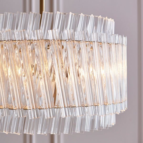 Caunton 3 Light Pendant in Brushed Aged Brass & Double Layered Clear Glass Rods