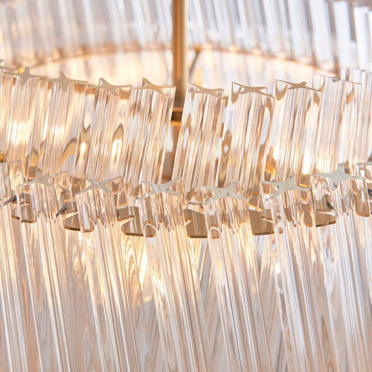 Caunton 3 Light Pendant in Brushed Aged Brass & Double Layered Clear Glass Rods