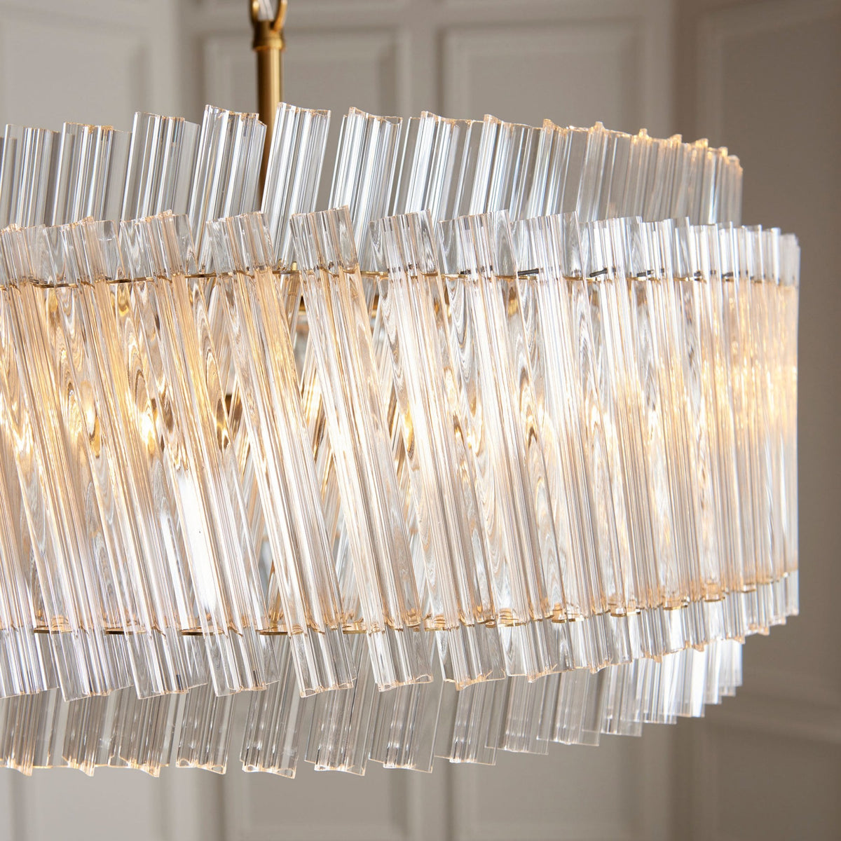 Caunton 5 Light Pendant in Brushed Aged Brass & Double Layered Clear Glass Rods