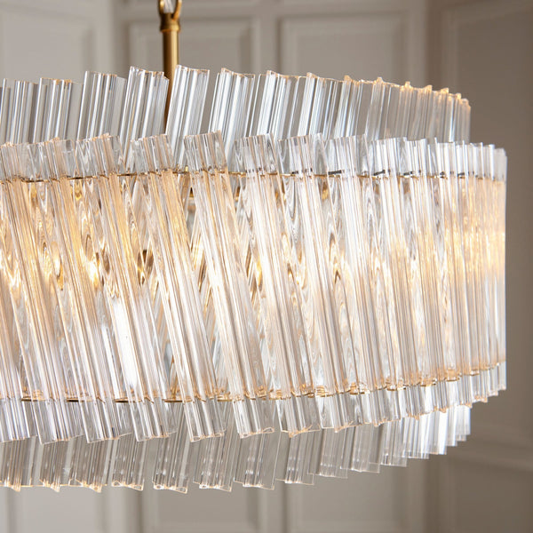 Caunton 5 Light Pendant in Brushed Aged Brass & Double Layered Clear Glass Rods