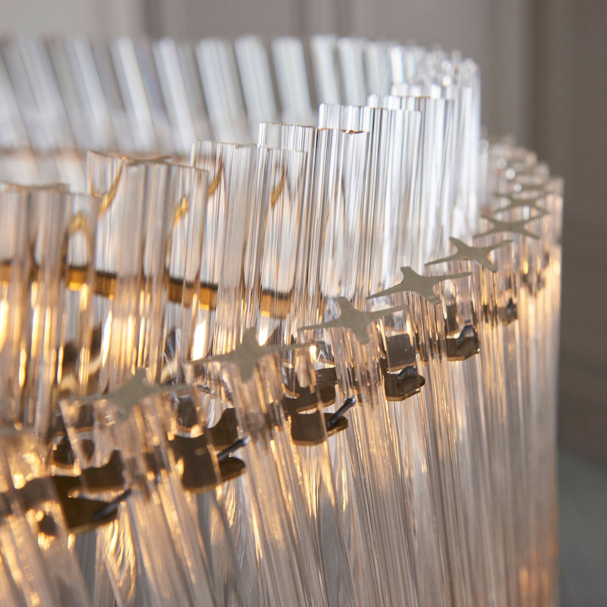 Caunton 5 Light Pendant in Brushed Aged Brass & Double Layered Clear Glass Rods