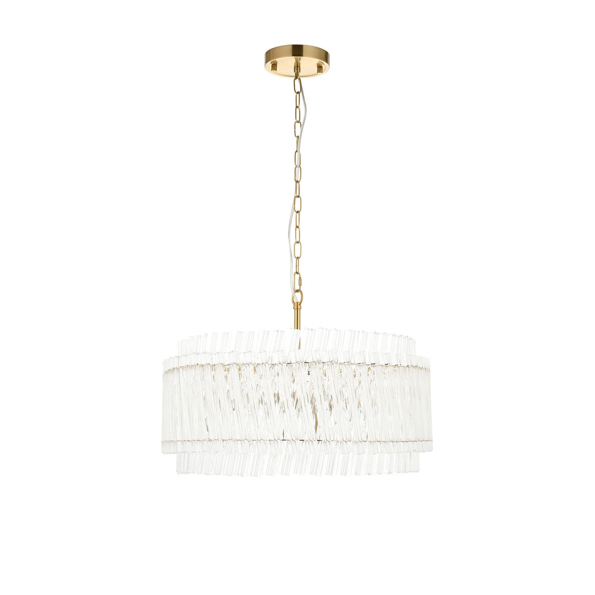 Caunton 5 Light Pendant in Brushed Aged Brass & Double Layered Clear Glass Rods