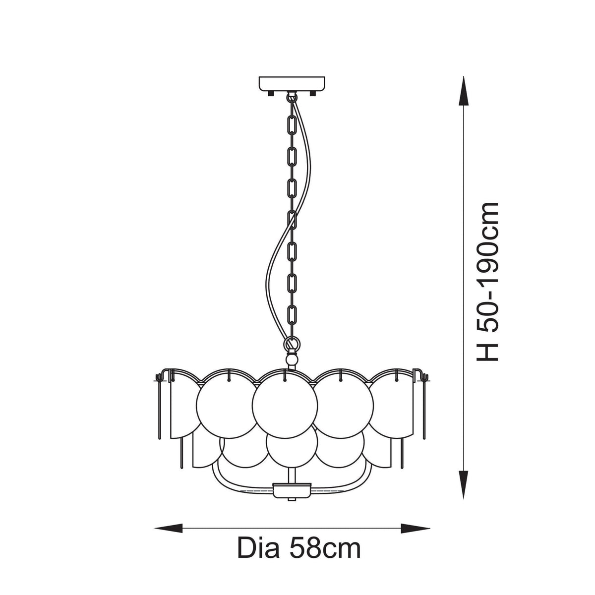 Fiskerton 5 Light Pendant in Brushed Aged Brass & Handmade Champagne Textured Glass Discs