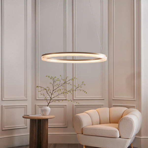 Norwell 800mm Brushed Gold Plated & Opal Ribbed Acrylic Hoop LED Pendant