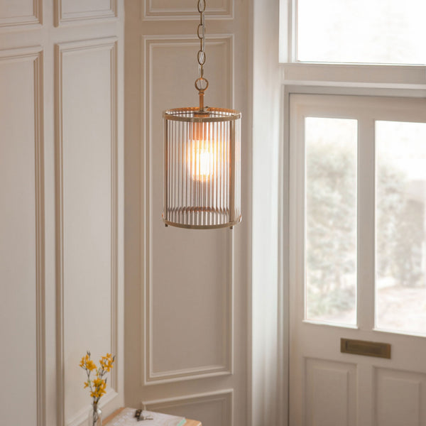 Ridgeton Slim Pendant Light in Antique Brass & Clear Ribbed Glass