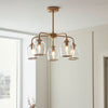 Ashcroft Five Light Pendant in Brushed Aged Brass & Clear Glass Shades with Metal Trim Edge