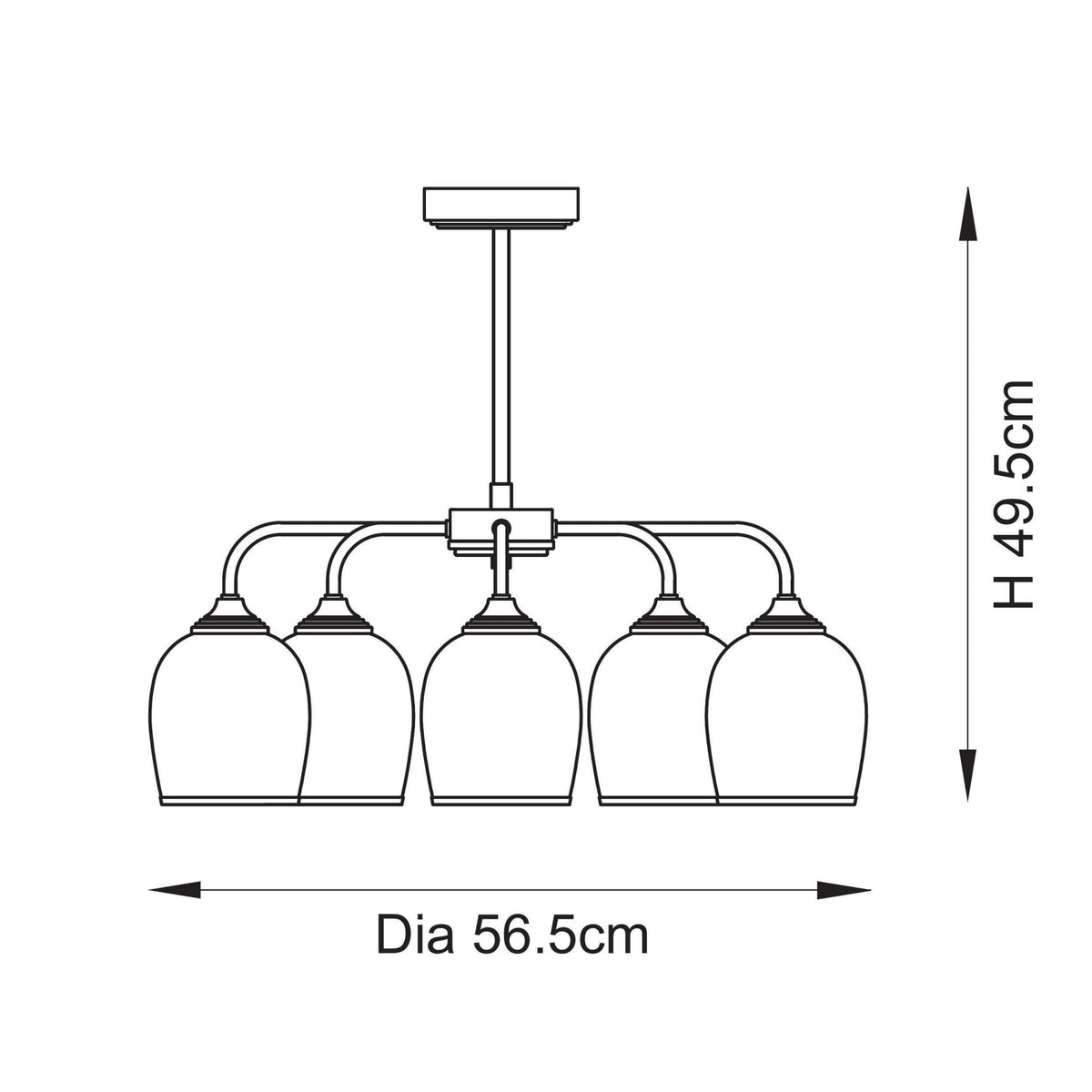 Ashcroft Five Light Pendant in Brushed Aged Brass & Clear Glass Shades with Metal Trim Edge