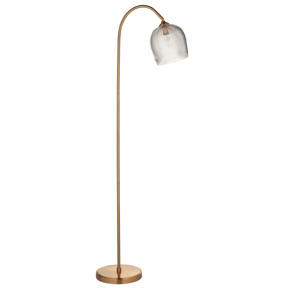 Ashcroft Floor Lamp in Brushed Aged Brass & Clear Ribbed Glass Shade