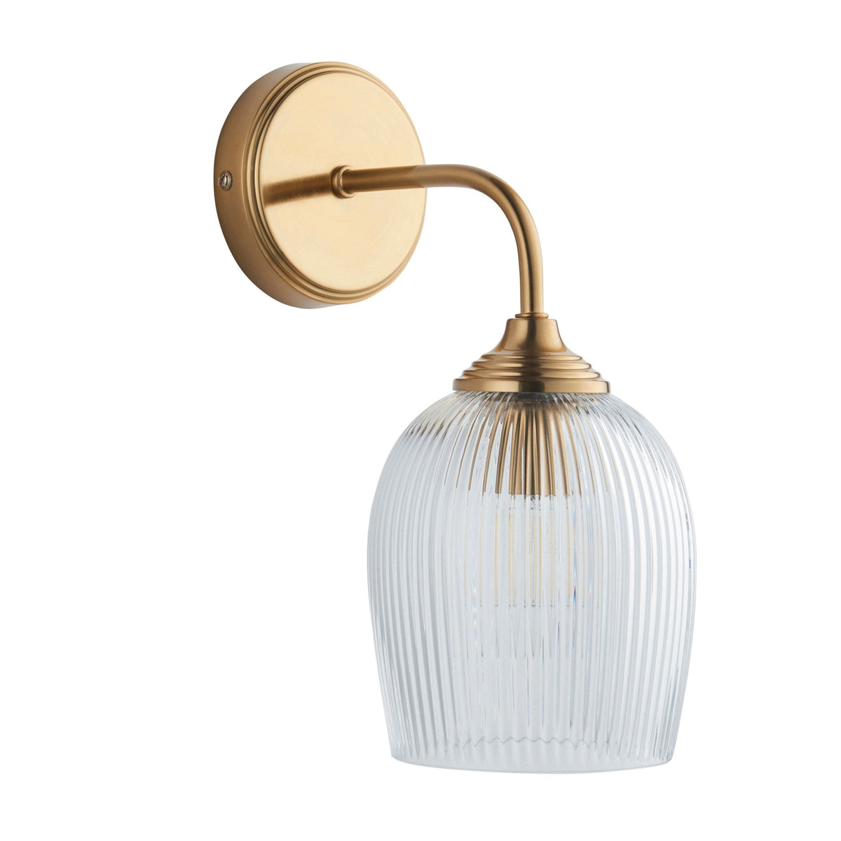 Ashcroft Wall Light in Brushed Aged Brass & Clear Ribbed Glass Shade