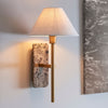 Faro Wall Light in Vintage Brass & Emperador Brown Marble with Tapered Fabric Shade