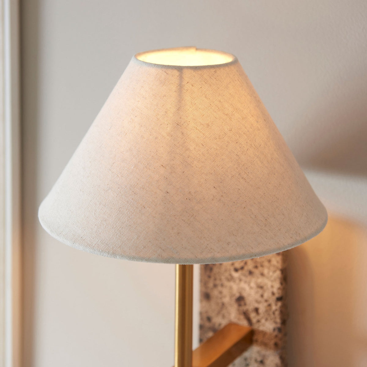 Faro Wall Light in Vintage Brass & Emperador Brown Marble with Tapered Fabric Shade