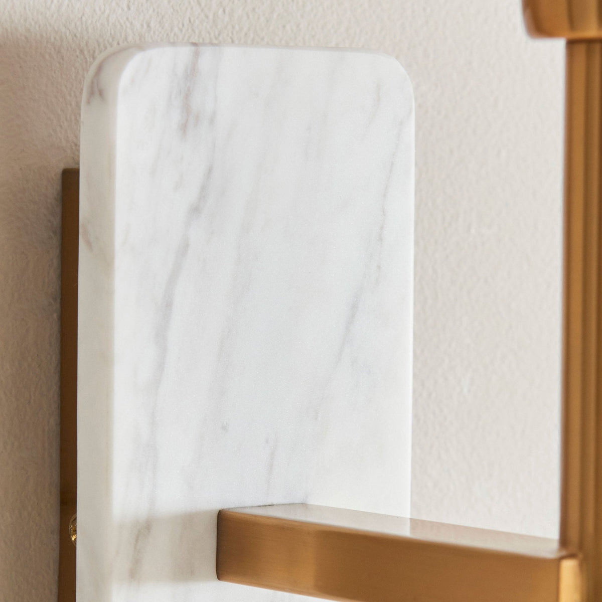 Faro Wall Light in Vintage Brass & White Volakas Marble with Tapered Fabric Shade