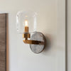 Travi Wall Light in Vintage Brass & Dark Brown Emperador Marble with Clear Ribbed Glass Shade