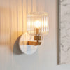 Travi Wall Light in Vintage Brass & White Volakas Marble with Clear Ribbed Glass Shade