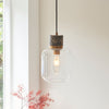 Travi Single Drop Pendant in Vintage Brass & Dark Brown Emperador Marble with Clear Glass Shade