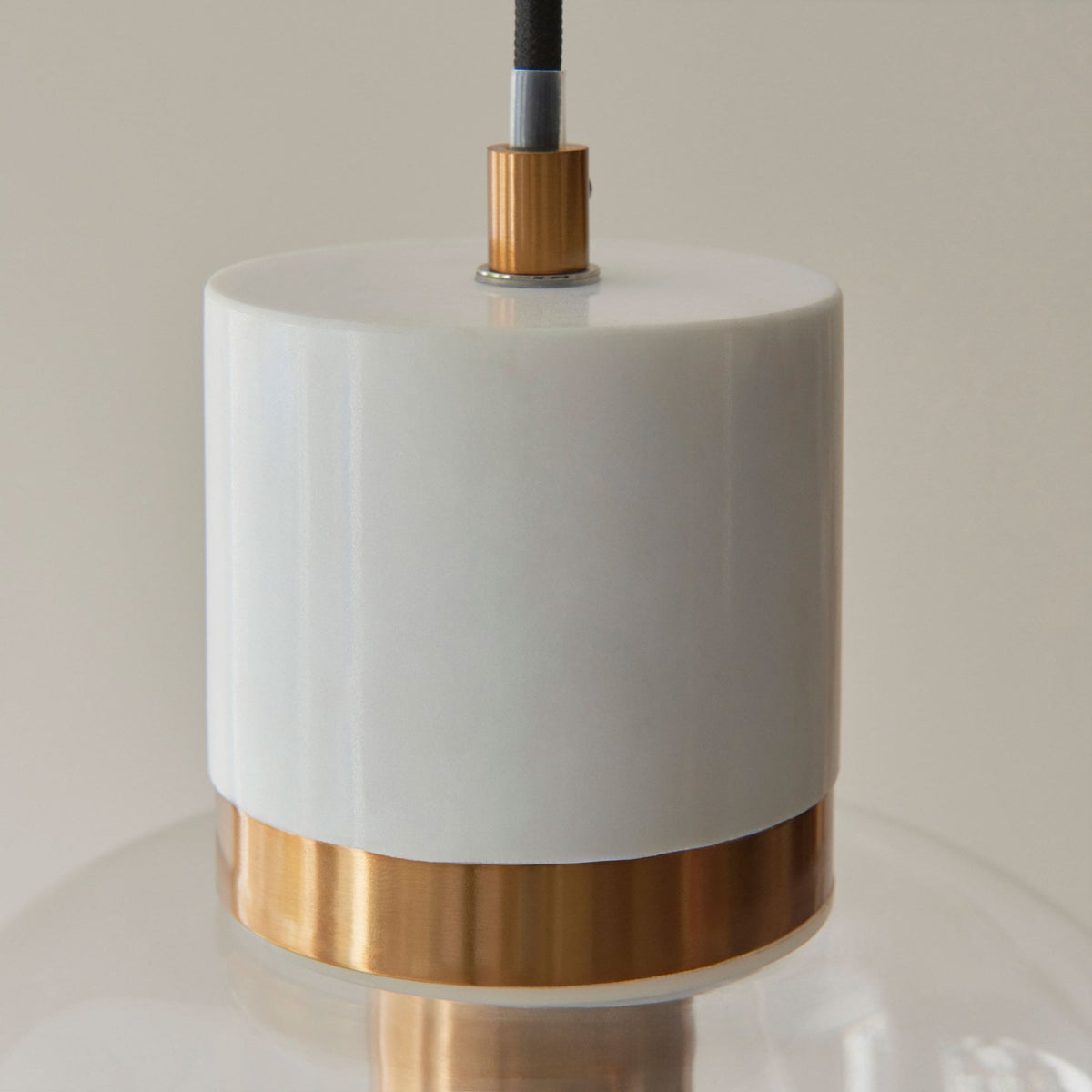Travi Single Drop Pendant in Vintage Brass & White Volaskas Marble with Clear Glass Shade