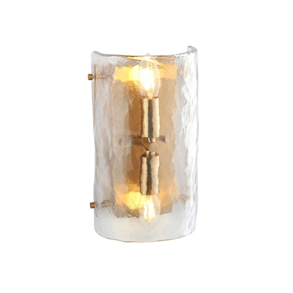 Keller Wall Light in Brushed Aged Brass with Handmade Clear Textured Curved Glass Panel