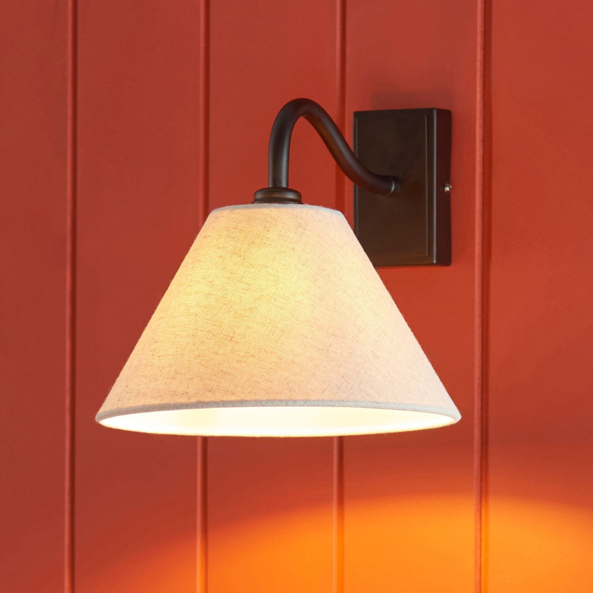 Knole Wall Light in Matt Black with Natural Faux Linen Fabric Shade