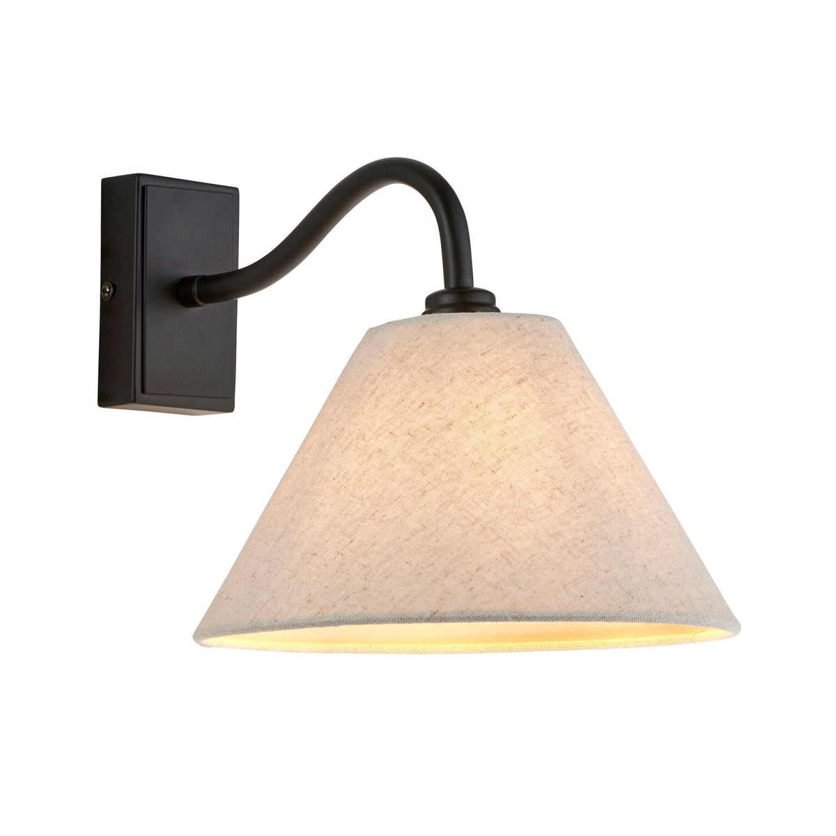 Knole Wall Light in Matt Black with Natural Faux Linen Fabric Shade