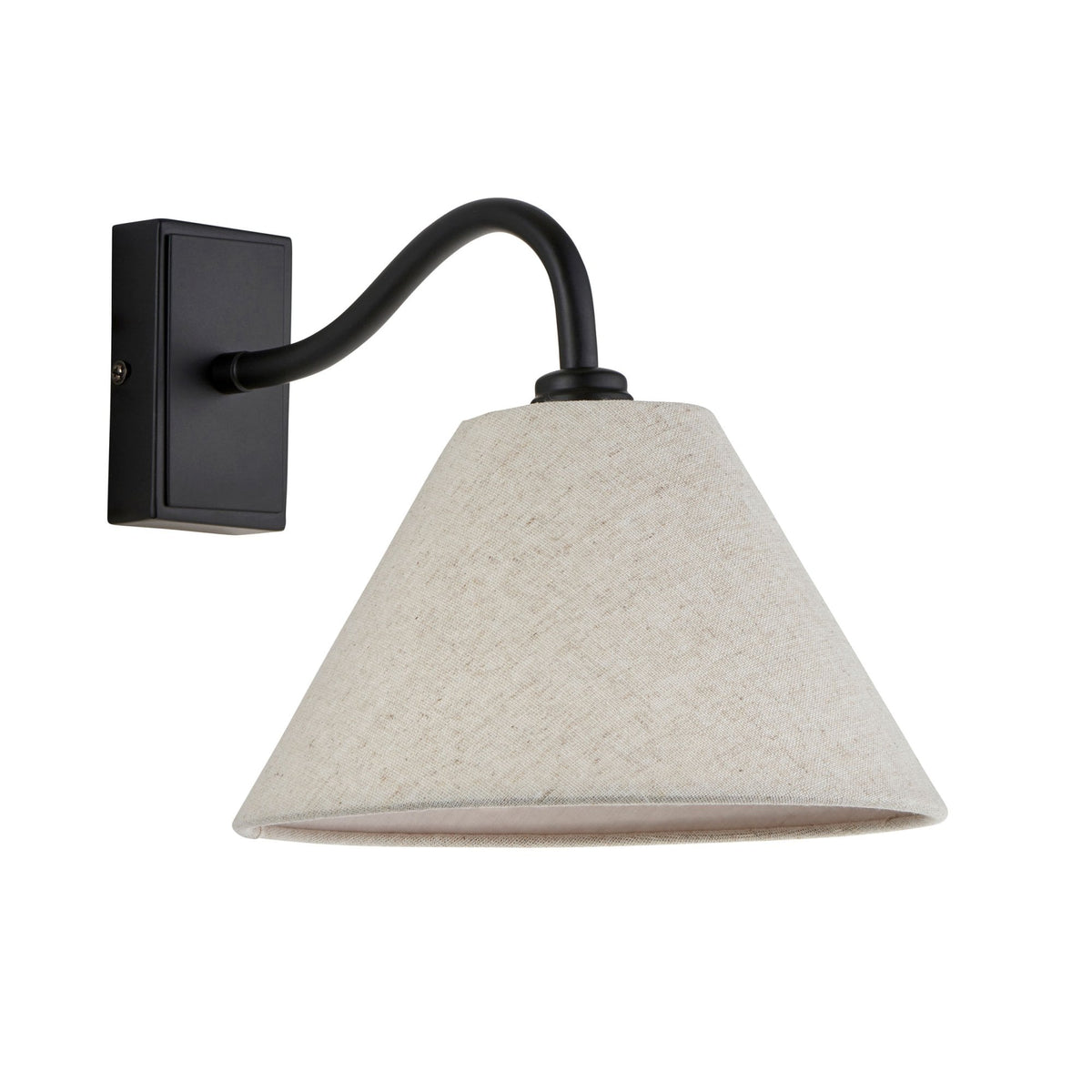 Knole Wall Light in Matt Black with Natural Faux Linen Fabric Shade