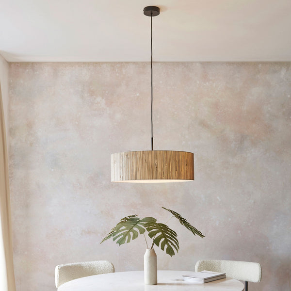 Longshore Three Lamp Pendant with Natural Seagrass Drum Shade