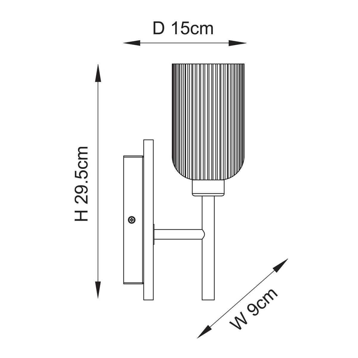 Grove Wall Light in Vintage Brass & Grooved Stained Beechwood Backplate with Clear Ribbed Glass