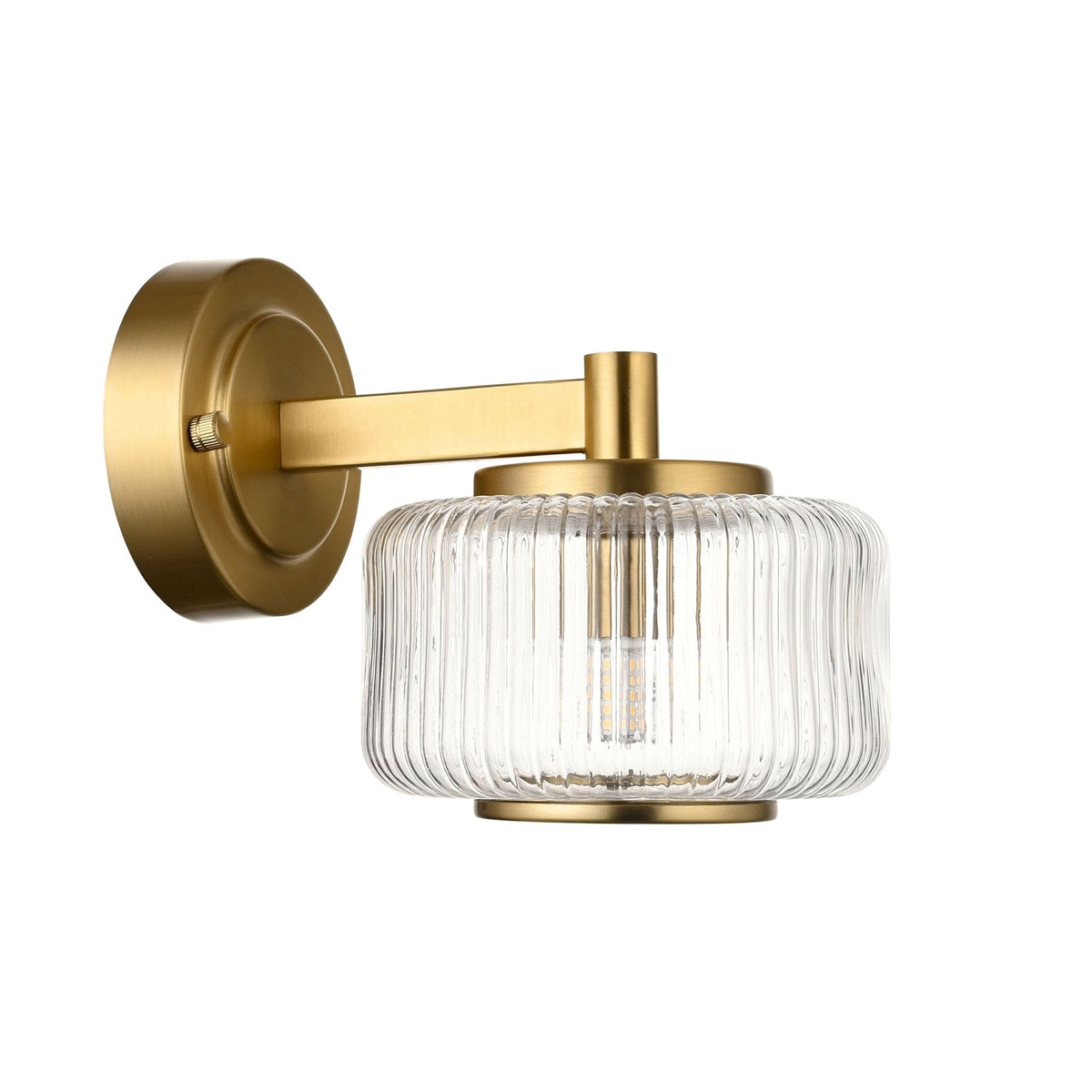 Stamford Wall Light in Brushed Aged Brass & Clear Ribbed Glass Shade with Plated Metal Trim