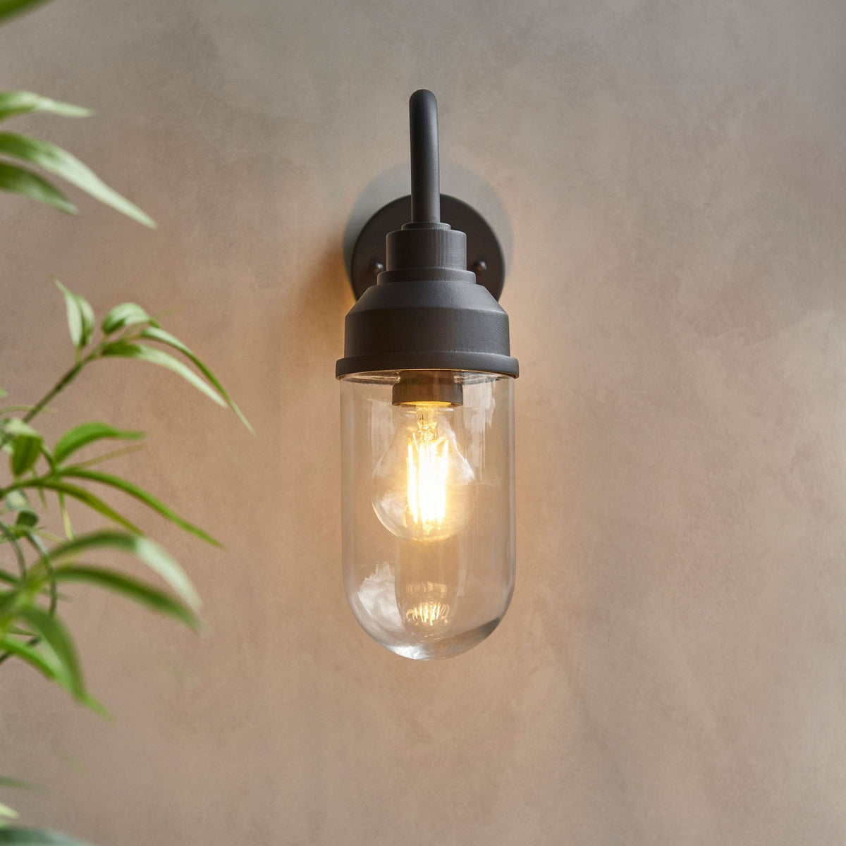 Truro IP44 Wall Light in Matt Black with Clear Glass Shade