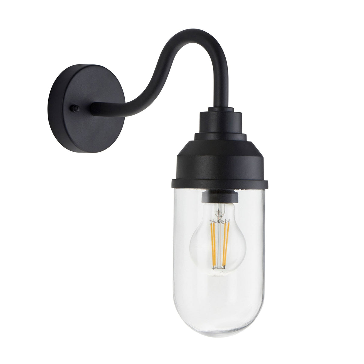 Truro IP44 Wall Light in Matt Black with Clear Glass Shade