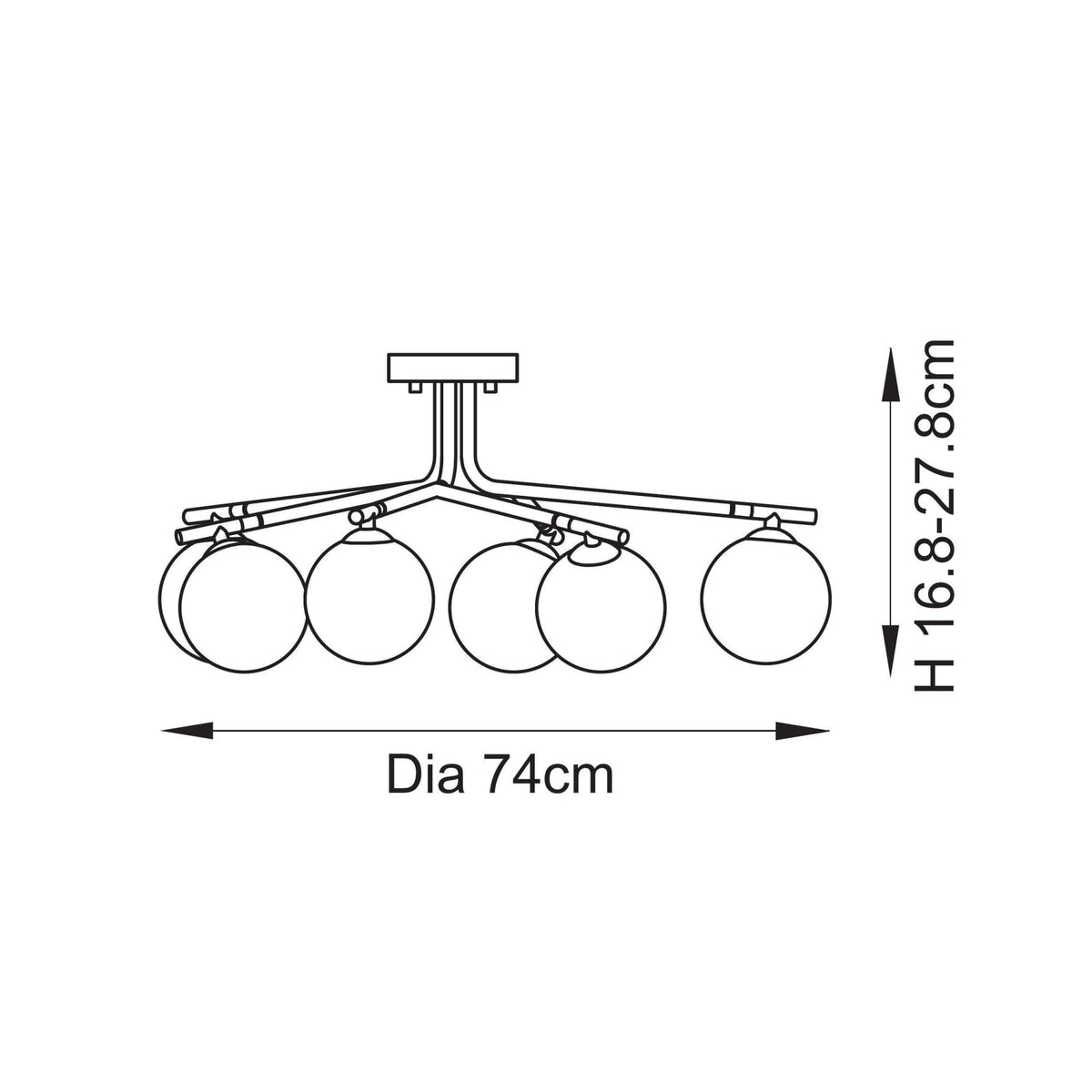 Aaron Six Lamp Semi Flush Ceiling Light in Brushed Aged Brass & Matt Opal Duplex Glass Spheres