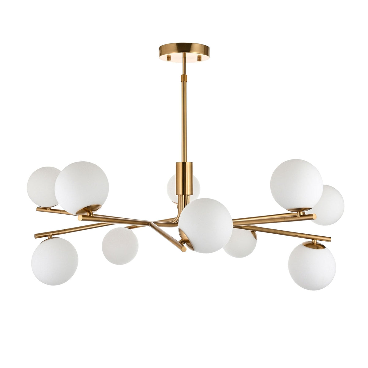 Aaron Ten Lamp Pendant in Brushed Aged Brass & Matt Opal Duplex Glass Spheres