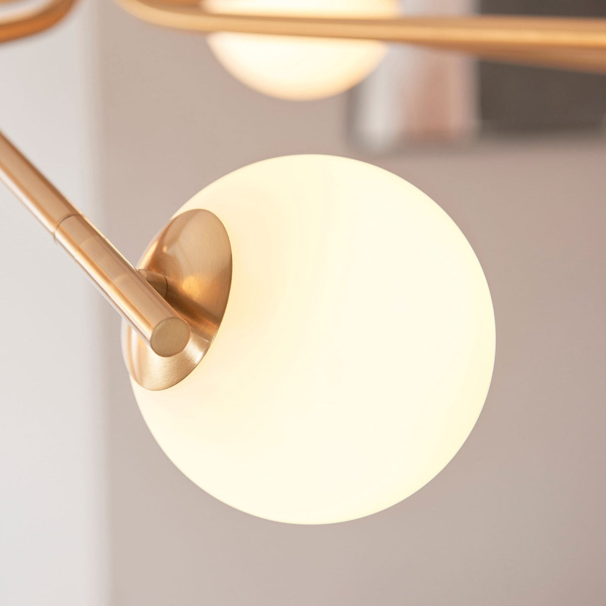Aaron Ten Lamp Pendant in Brushed Aged Brass & Matt Opal Duplex Glass Spheres