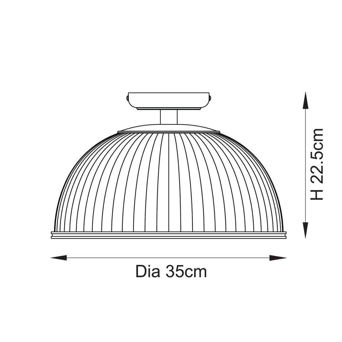 A line drawing of the ceiling light showing its dimensions: 35cm diameter and 22.5cm height.