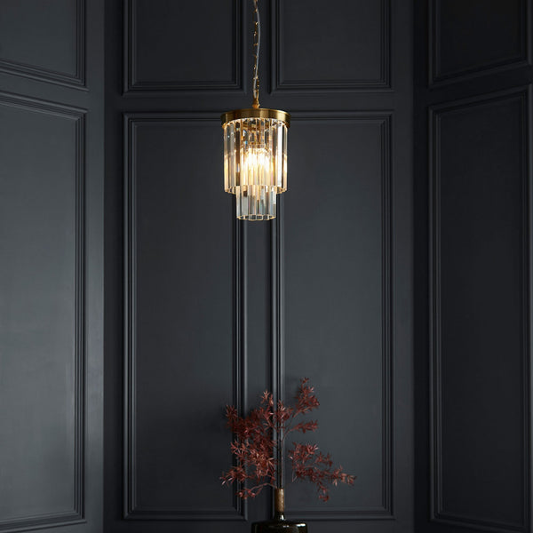 Conaston Pendant in Brushed Aged Brass & Clear Cut Lozenge Glass Drops