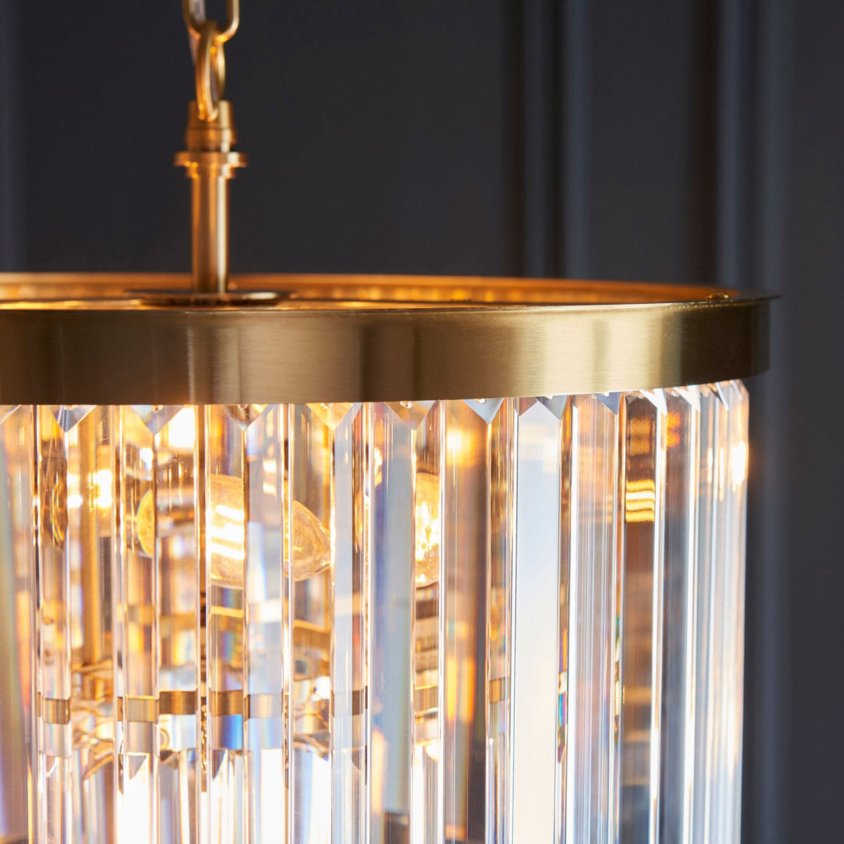 Conaston Four Light Two Tier Pendant in Brushed Aged Brass & Clear Cut Lozenge Glass Drops