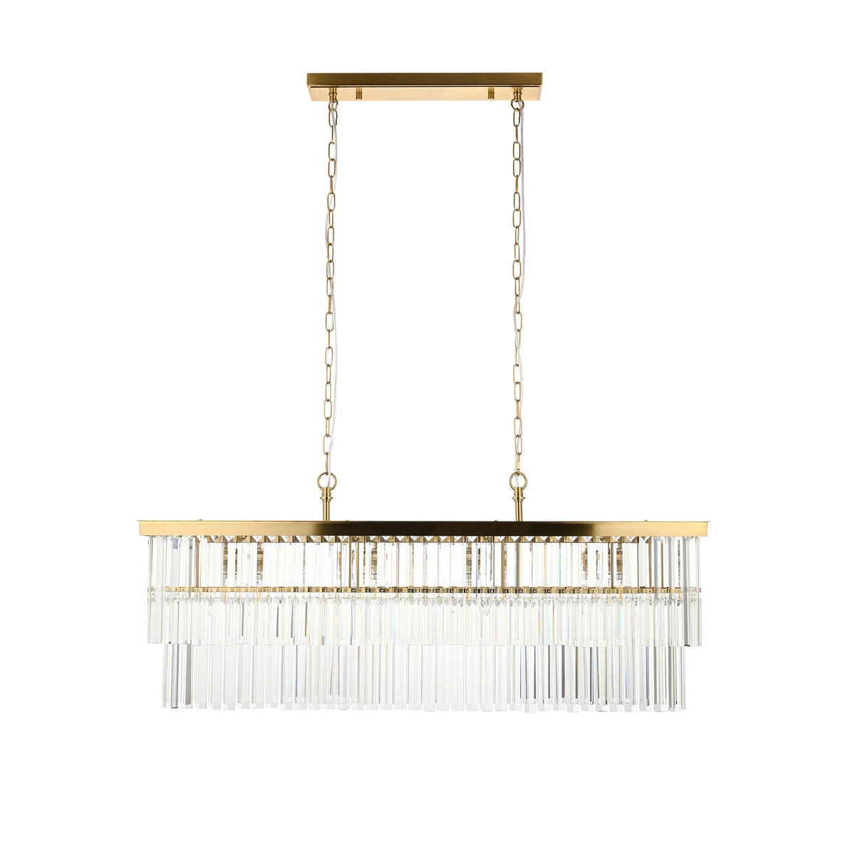 Conaston Four Light Two Tier Linear Pendant in Brushed Aged Brass & Clear Cut Lozenge Glass Drops
