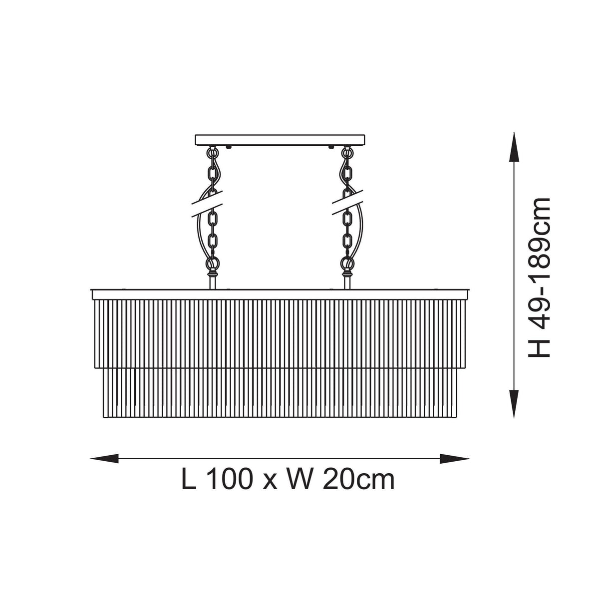 Conaston Four Light Two Tier Linear Pendant in Brushed Aged Brass & Clear Cut Lozenge Glass Drops