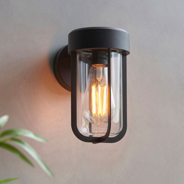 Lucca IP44 Wall Light in Matt Black with Clear Glass Shade