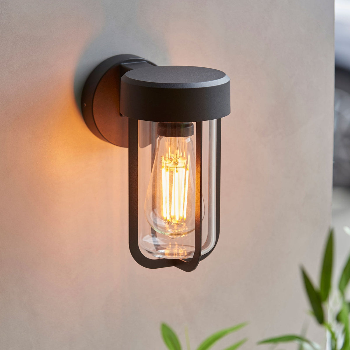 Lucca IP44 Wall Light in Matt Black with Clear Glass Shade