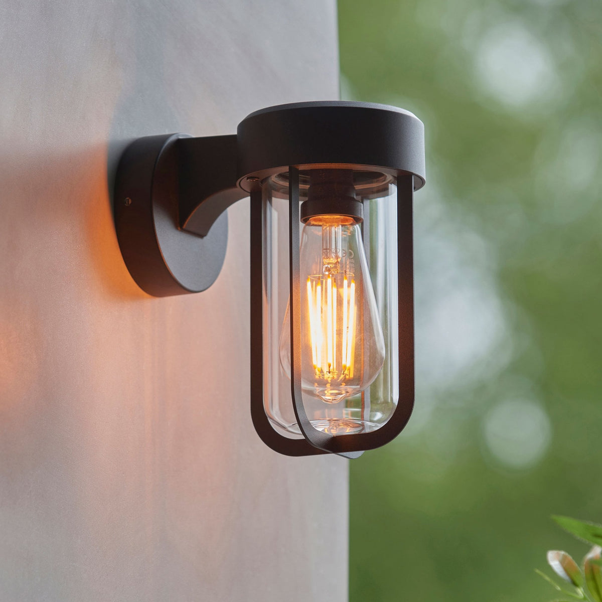 Lucca IP44 Wall Light in Matt Black with Clear Glass Shade