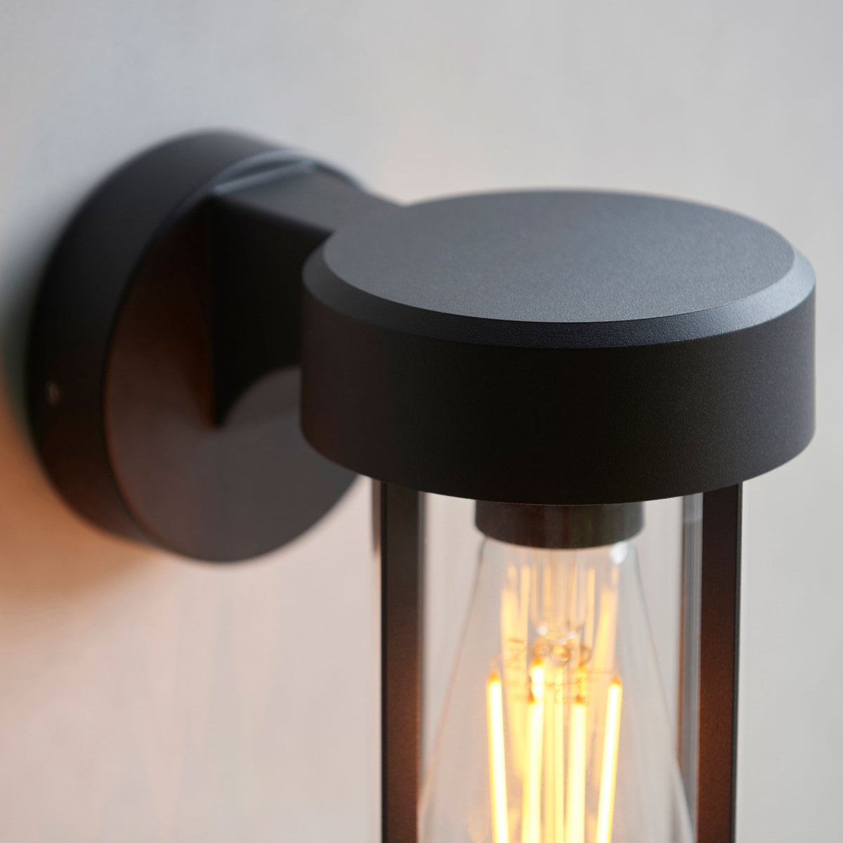 Lucca IP44 Wall Light in Matt Black with Clear Glass Shade