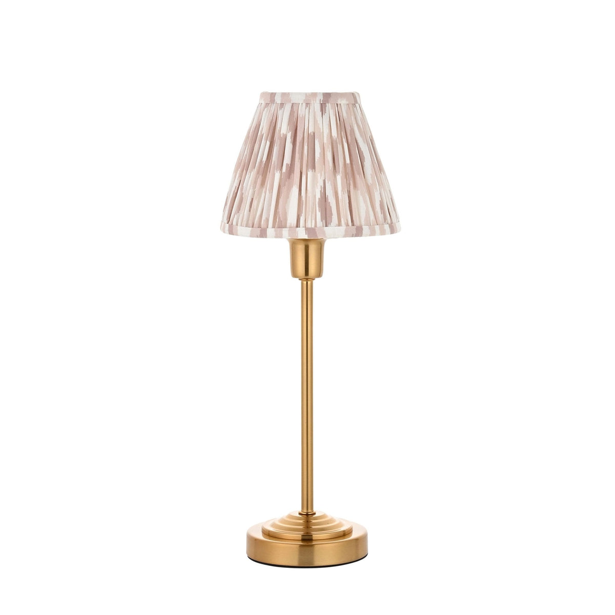 Rise Table Lamp in Vintage Brass with Ikat 16cm Neutral Faux Silk Fabric Shade
