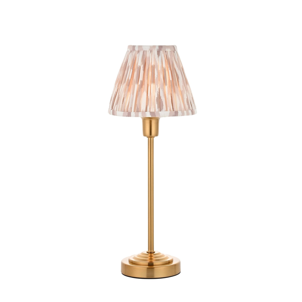 Rise Table Lamp in Vintage Brass with Ikat 16cm Neutral Faux Silk Fabric Shade
