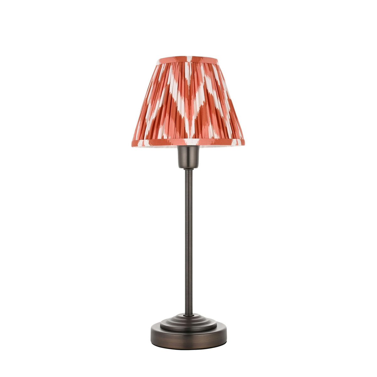Rise Table Lamp in Antique Bronze with Zigzag 16cm Apricot Orange Faux Silk Fabric Shade